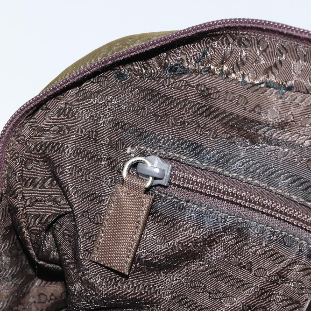 Prada PRADA Hand Bag Nylon Khaki Silver Authentic BA10374