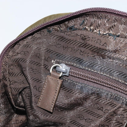 Prada PRADA Hand Bag Nylon Khaki Silver Authentic BA10374