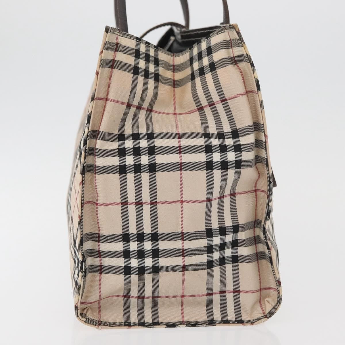 Burberry BURBERRY Nova Check Blue Label Hand Bag Nylon Beige Silver Authentic bs34396