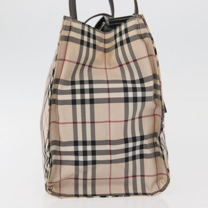Burberry BURBERRY Nova Check Blue Label Hand Bag Nylon Beige Silver Authentic bs34396