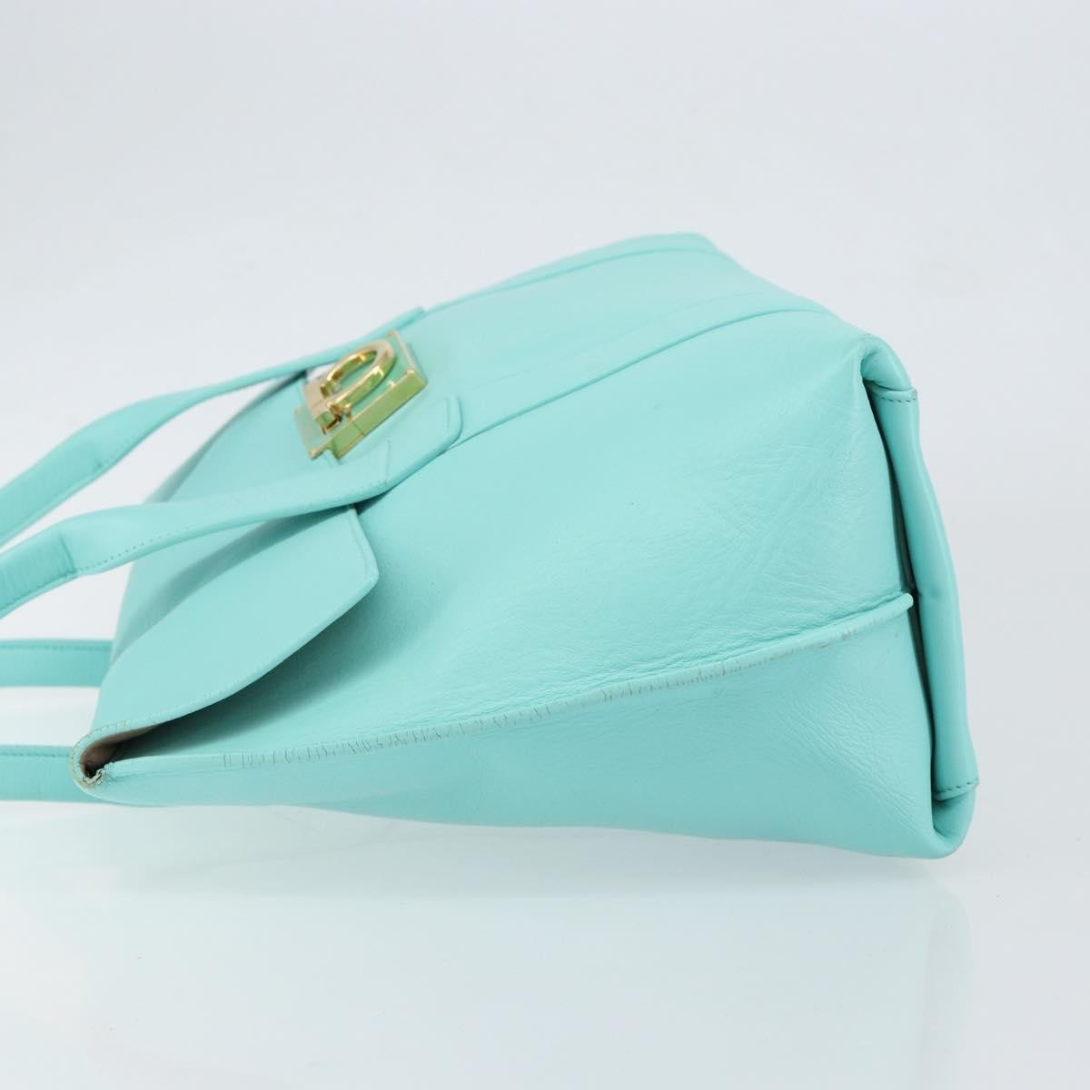 Salvatore Ferragamo Salvatore Ferragamo Gancini Hand Bag Leather Turquoise Blue Gold Authentic 150296