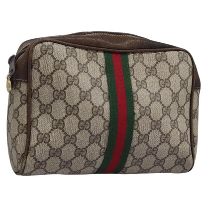 Gucci GUCCI GG Supreme Web Sherry Line Clutch Bag PVC Beige Red Green Authentic th5590