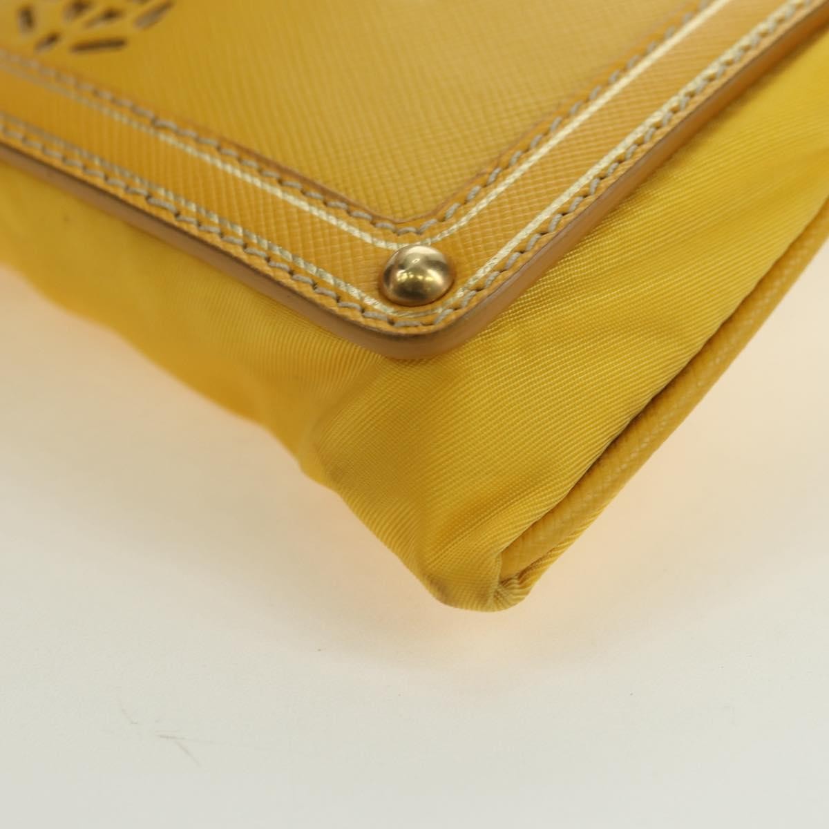 Prada PRADA Chain Shoulder Bag Nylon Leather Yellow Gold Authentic 143507