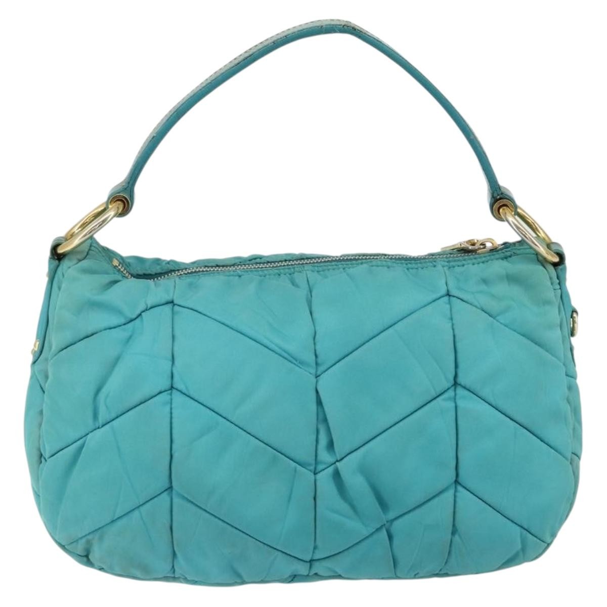 Prada PRADA Shoulder Bag Nylon Turquoise Blue Gold Authentic 148398