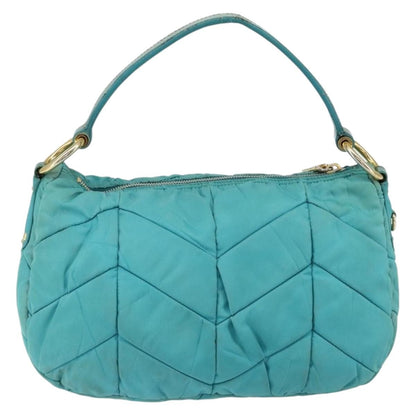 Prada PRADA Shoulder Bag Nylon Turquoise Blue Gold Authentic 148398