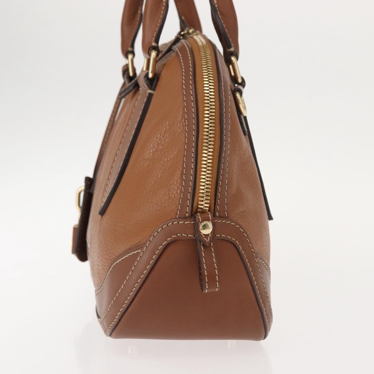 Burberry BURBERRY Hand Bag Leather Brown Gold Authentic ep11577