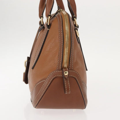 Burberry BURBERRY Hand Bag Leather Brown Gold Authentic ep11577