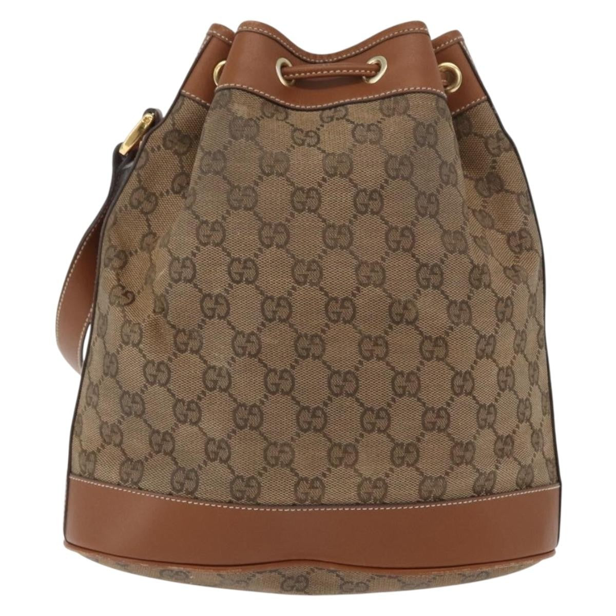 Gucci GUCCI GG Canvas Shoulder Bag Beige Gold Authentic BA10397
