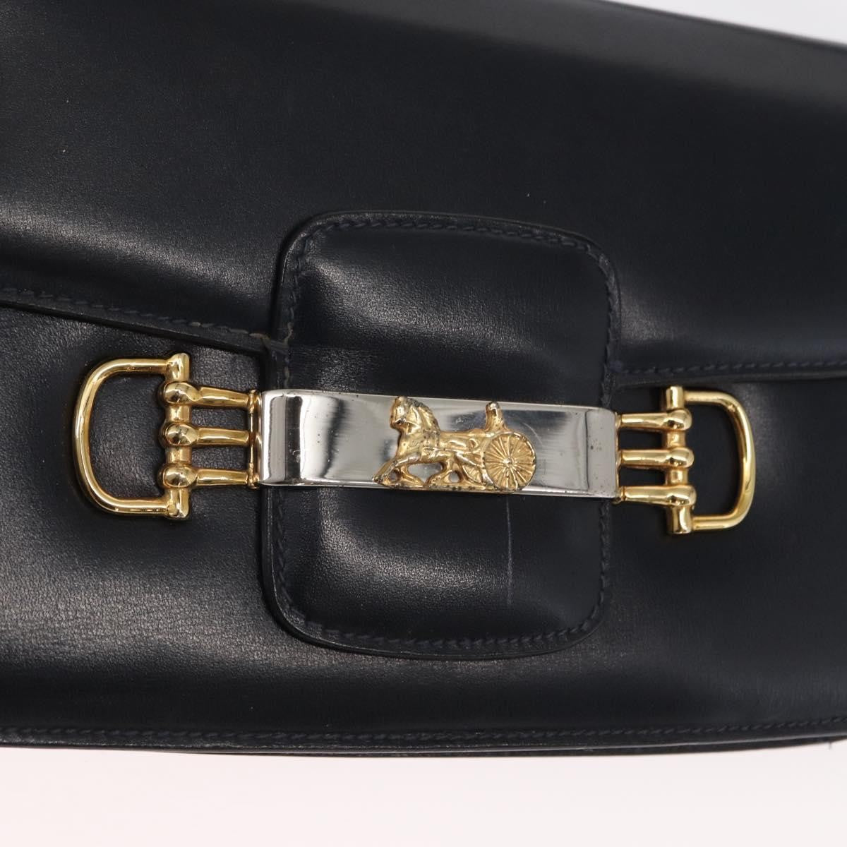 Celine CELINE Horse Carriage Shoulder Bag Leather Navy Gold Authentic 162409