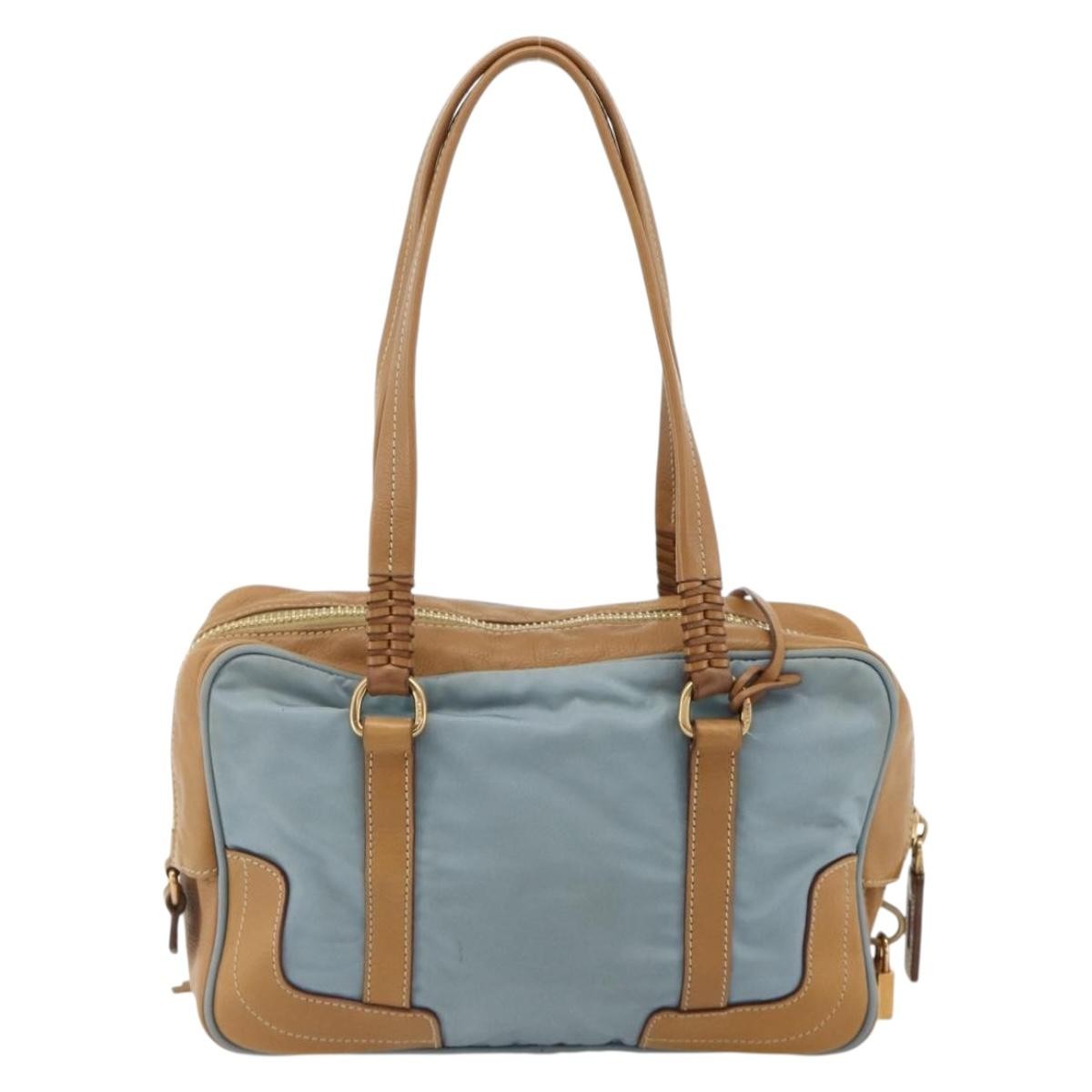 Prada PRADA Shoulder Bag Nylon Light Blue Gold Authentic 179021
