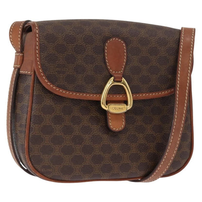 Celine CELINE Macadam Canvas Shoulder Bag PVC Leather Brown Gold Authentic BA9074
