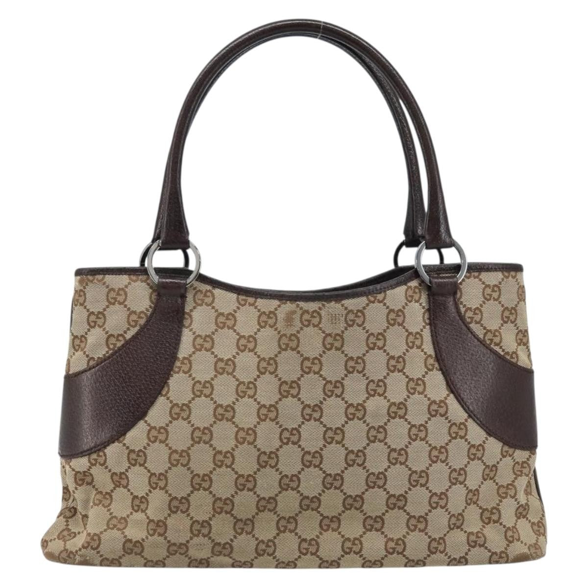 Gucci GUCCI GG Canvas Tote Bag Beige Silver 113015 Authentic kk644