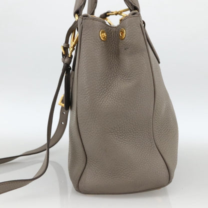 Prada PRADA Hand Bag Leather 2way Gray Gold Authentic bs33651