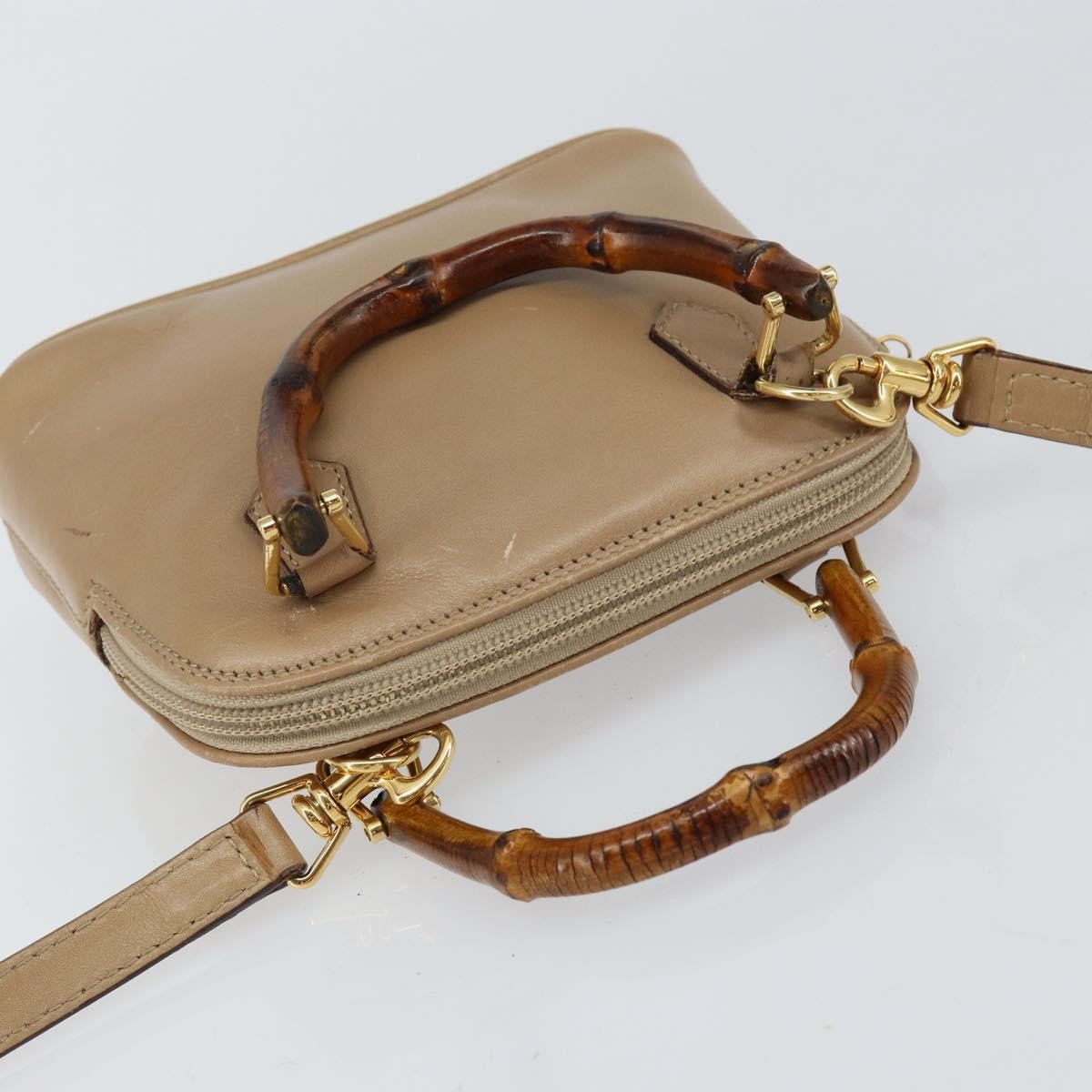 Gucci GUCCI Bamboo Hand Bag Leather 2way Beige Gold 007 2865 0231 Authentic 143591