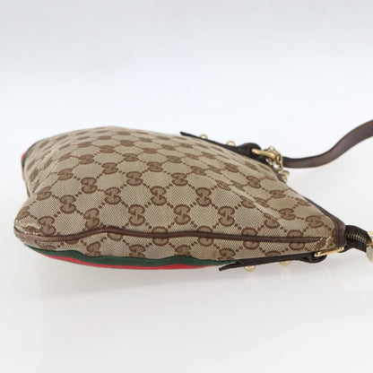 Gucci GUCCI GG Canvas Web Sherry Line Shoulder Bag Beige Gold 144388 Authentic hk3291