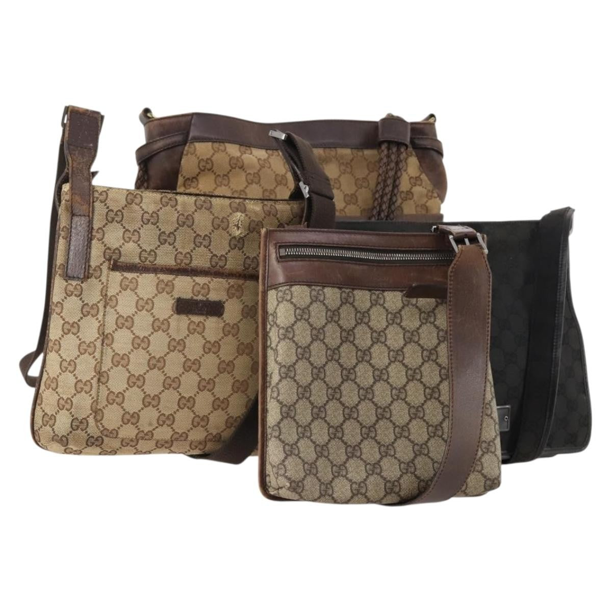 Gucci GUCCI GG Canvas Shoulder Bag 4 Set Black Beige Authentic 178854