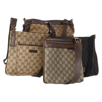 Gucci GUCCI GG Canvas Shoulder Bag 4 Set Black Beige Authentic 178854