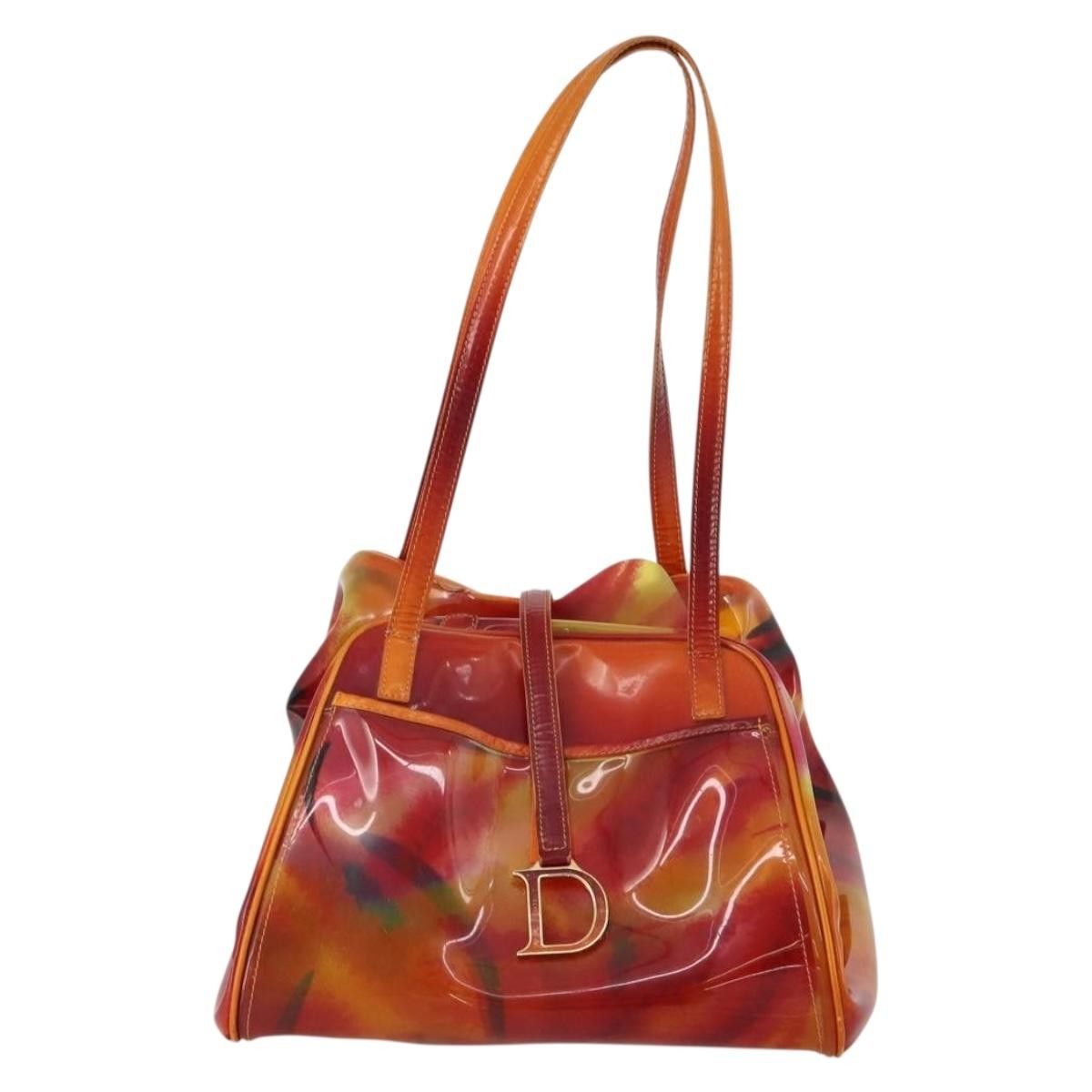 Dior Christian Dior Hand Bag Vinyl Orange Authentic 177521