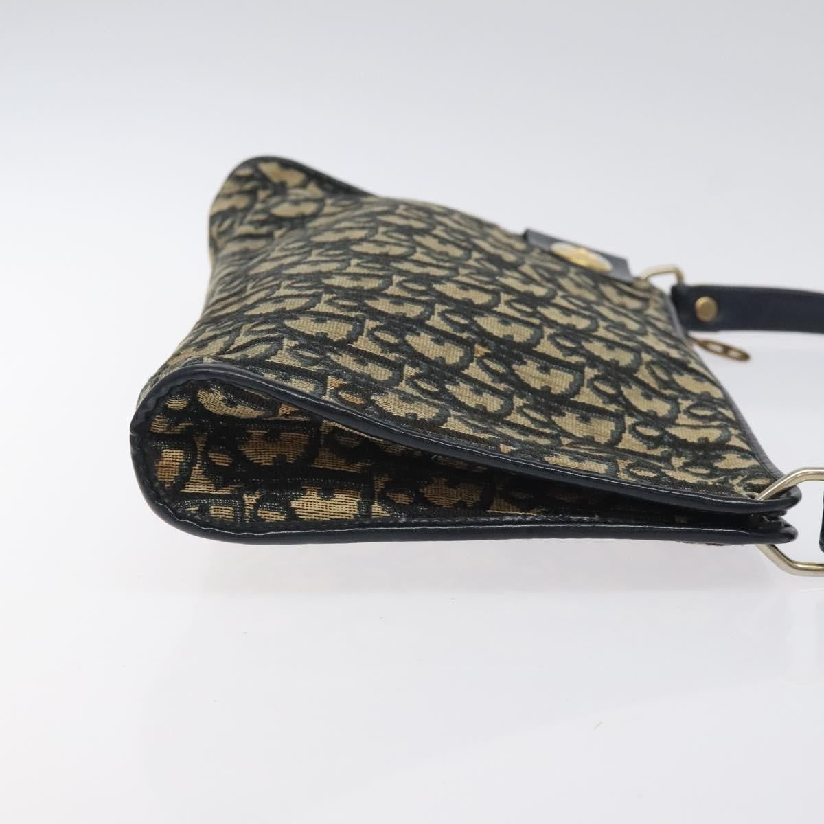 Dior Christian Dior Trotter Canvas Shoulder Bag Navy Gold Authentic 126267