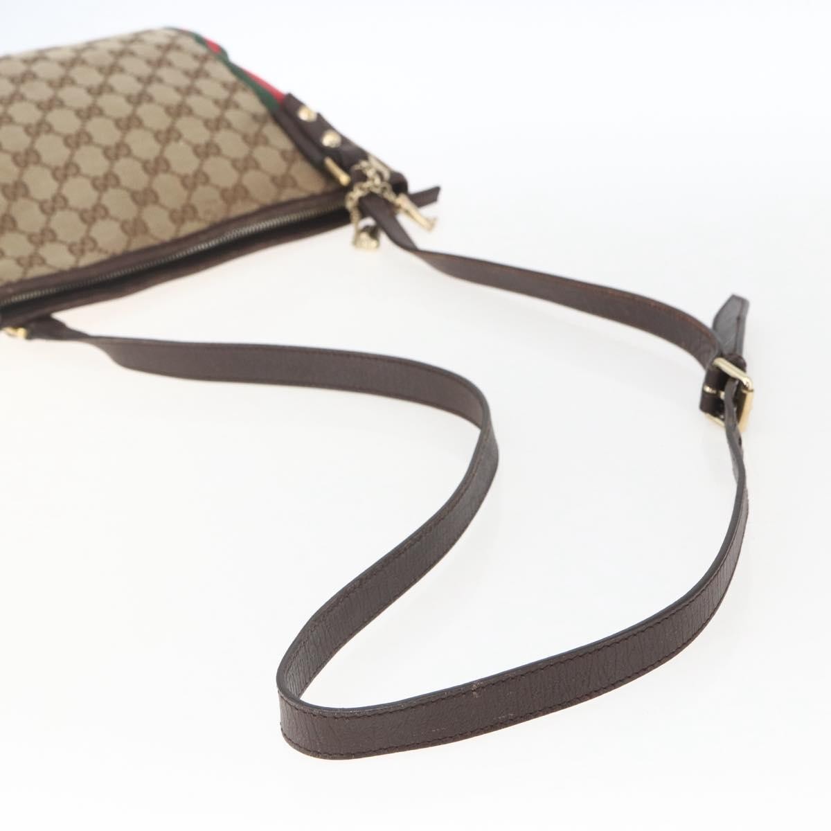 Gucci GUCCI GG Canvas Web Sherry Line Shoulder Bag Beige Gold 144388 Authentic hk3291