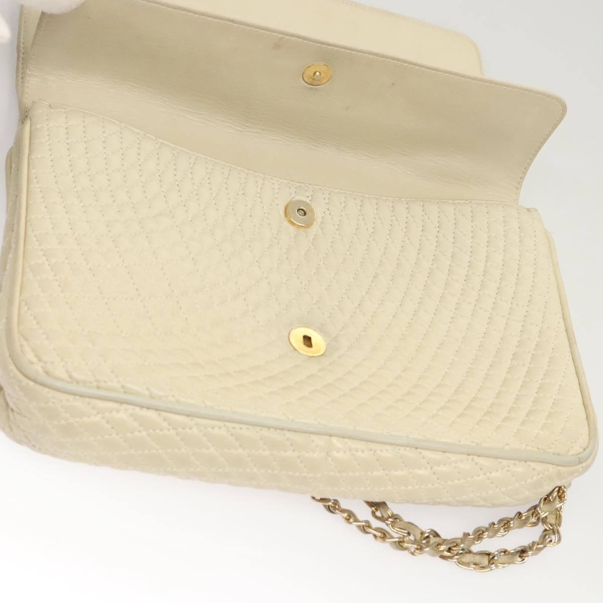 BALLY BALLY Chain Shoulder Bag Leather White Gold Authentic 124788