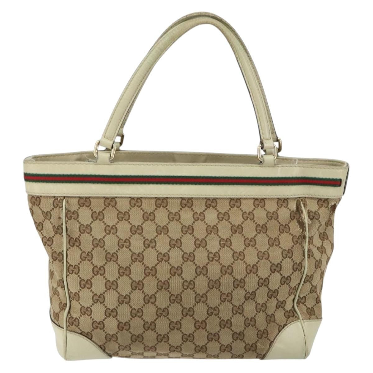 Gucci GUCCI GG Canvas Web Sherry Line Tote Bag Beige Gold 257061 Authentic gh1178