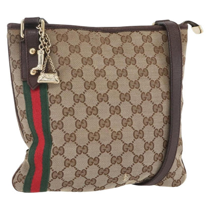 Gucci GUCCI GG Canvas Web Sherry Line Shoulder Bag Beige Gold 144388 Authentic hk3291