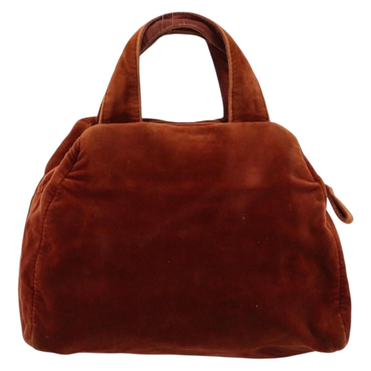 Prada PRADA Hand Bag Velor Brown Gold Authentic bs35158