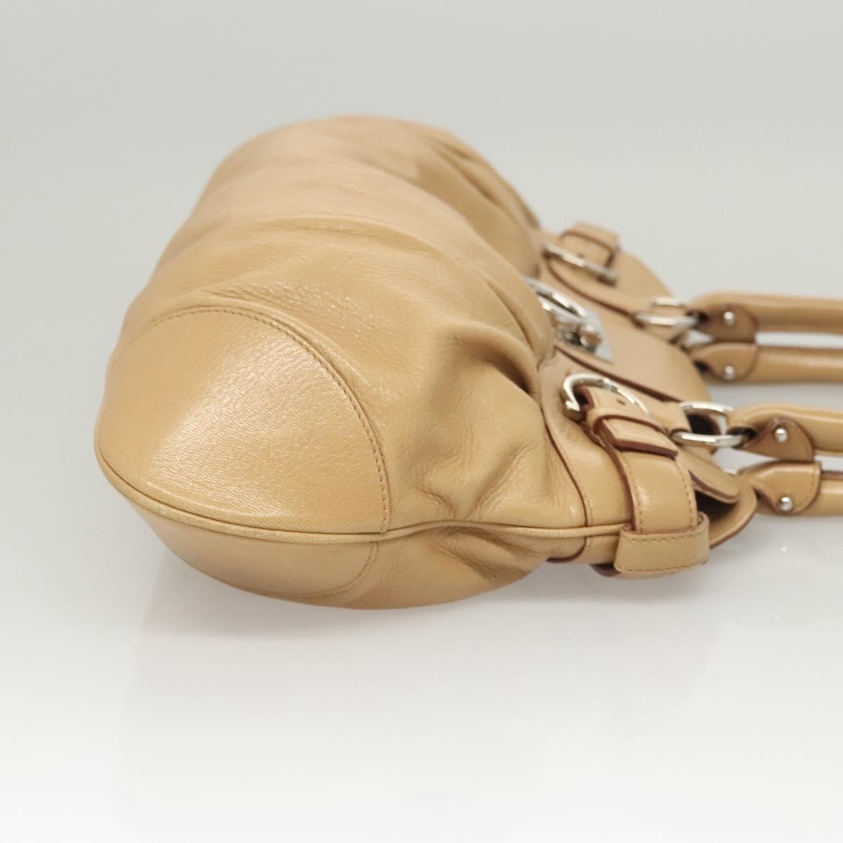 Salvatore Ferragamo Salvatore Ferragamo Gancini Hand Bag Leather Beige Silver Authentic 126621