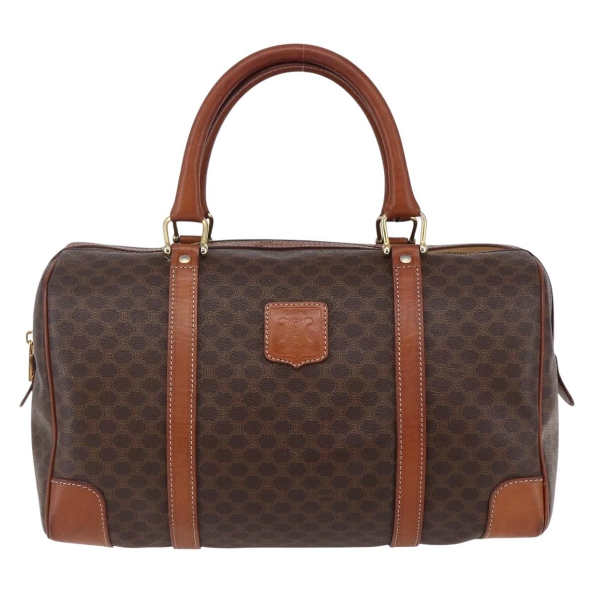 Celine CELINE Macadam Canvas Mini Boston Bag PVC Leather Brown Authentic ki6058