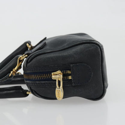 Celine CELINE Hand Bag Leather 2way Gold Navy Authentic am11231A