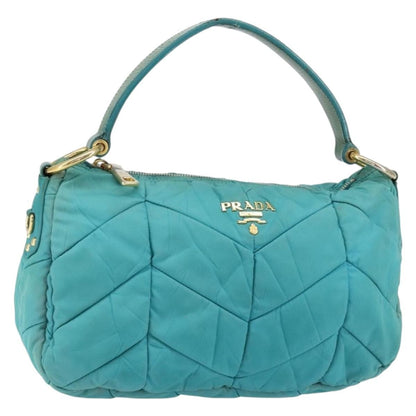 Prada PRADA Shoulder Bag Nylon Turquoise Blue Gold Authentic 148398