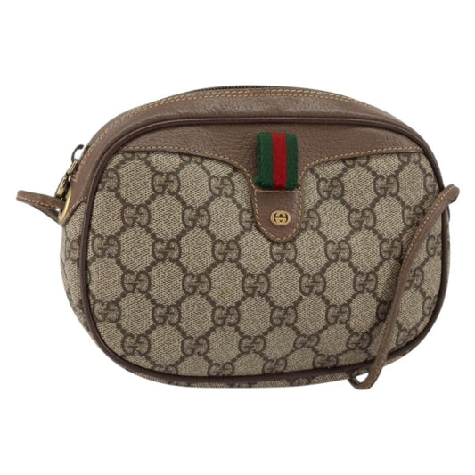 Gucci GUCCI GG Supreme Web Sherry Line Bag PVC Beige Gold 007 58 6112 4023 Authentic 150125