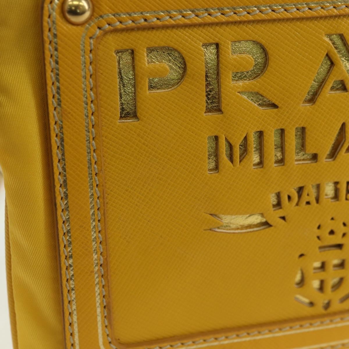 Prada PRADA Chain Shoulder Bag Nylon Leather Yellow Gold Authentic 143507