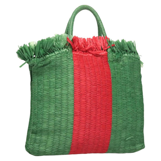 Gucci GUCCI Hand Bag Straw Green Red 524810 Authentic bs26626
