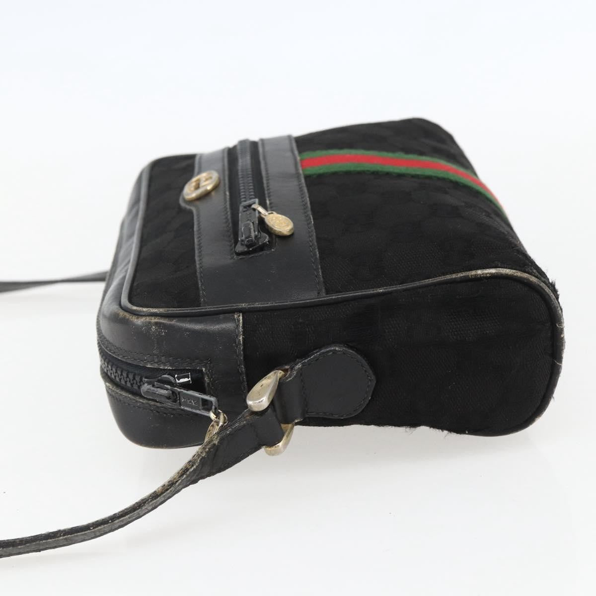 Gucci GUCCI GG Canvas Web Sherry Line Shoulder Bag Black Gold Authentic 158418