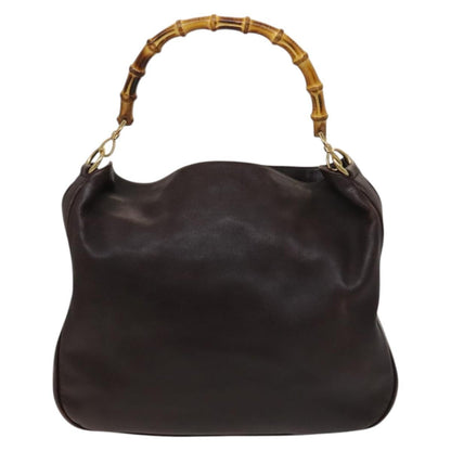 Gucci GUCCI Bamboo Hand Bag Leather 2way Brown Gold 001 2123 1577 Authentic th6173