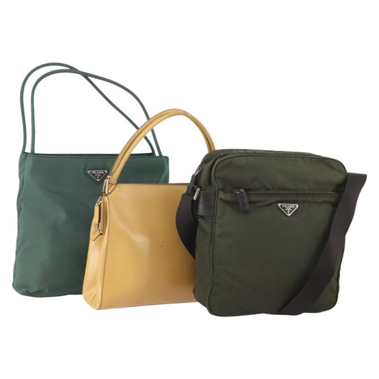 Prada PRADA Shoulder Bag Nylon Leather 3 Set Beige Khaki Authentic YKZ717