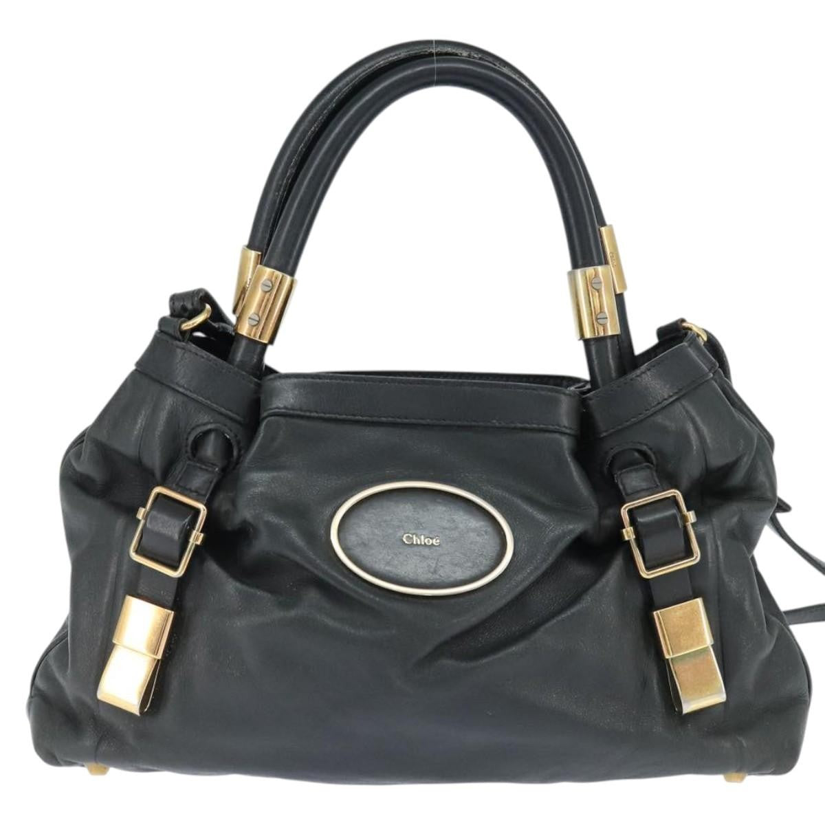 Chloé Chloé Chloe Victoria Hand Bag Leather 2way Black Gold Authentic am9563