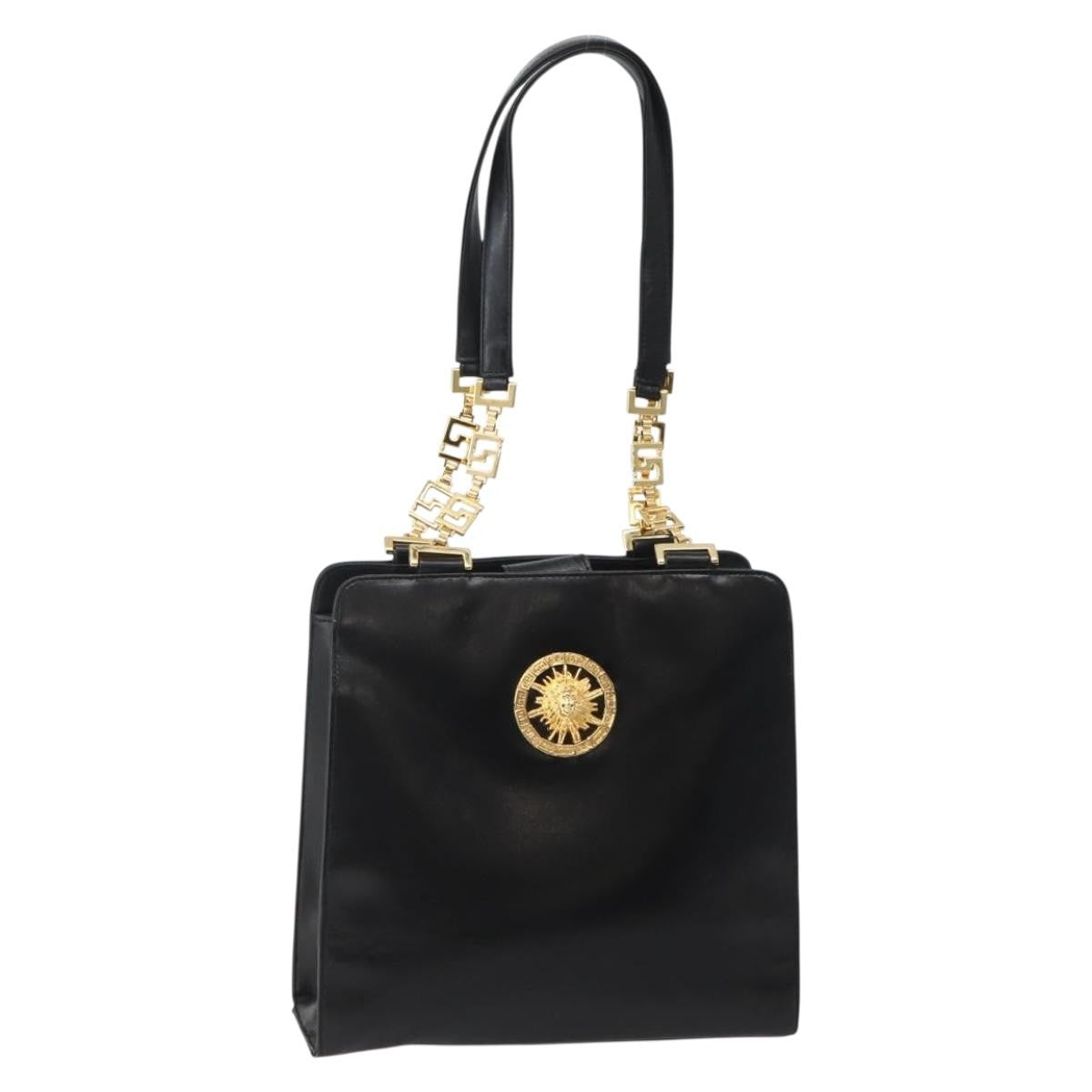 Gianni Versace Gianni Versace Chain Tote Bag Leather Black Gold Authentic bs29493