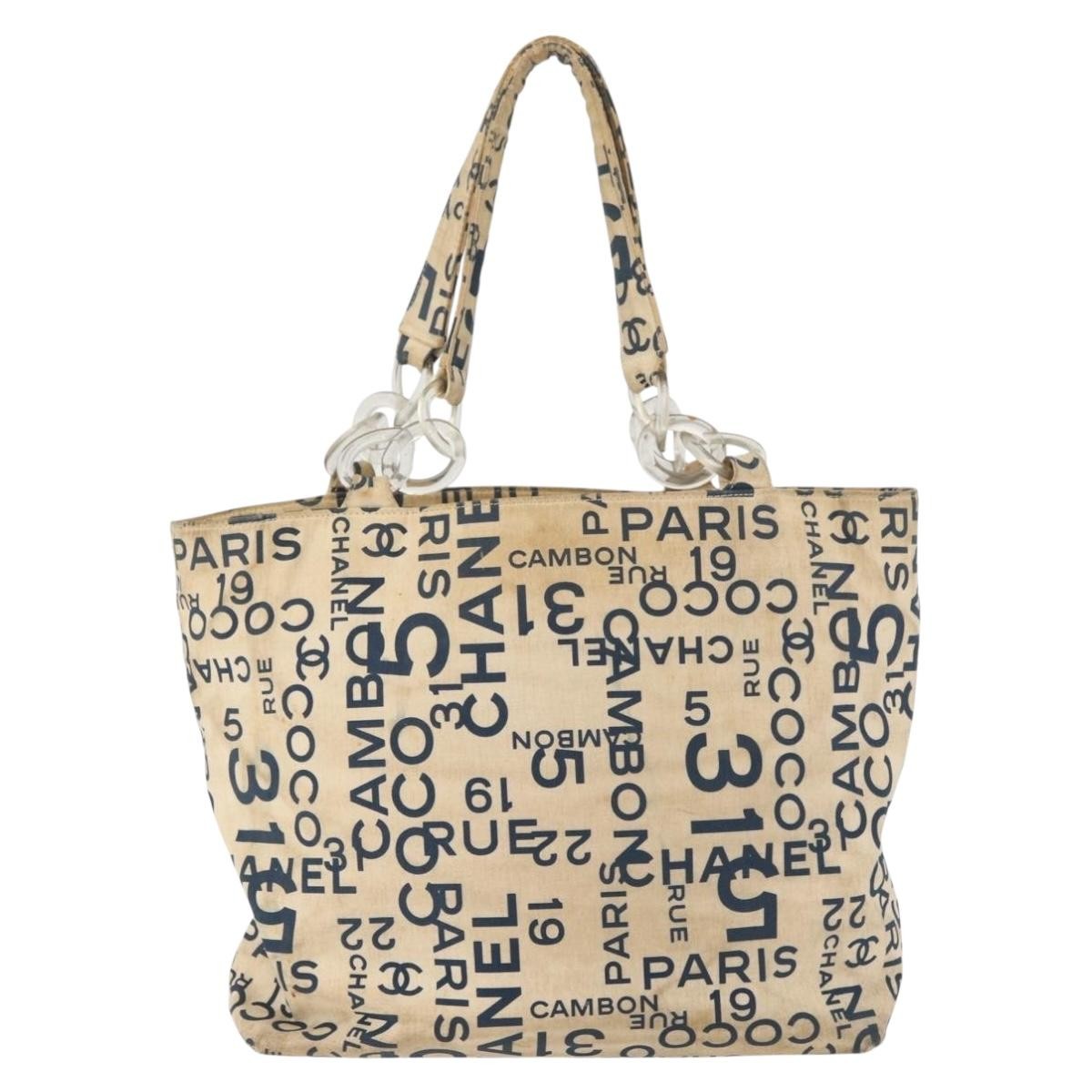 Chanel CHANEL By Sea Line Tote Bag Canvas White Silver CC Authentic 179915