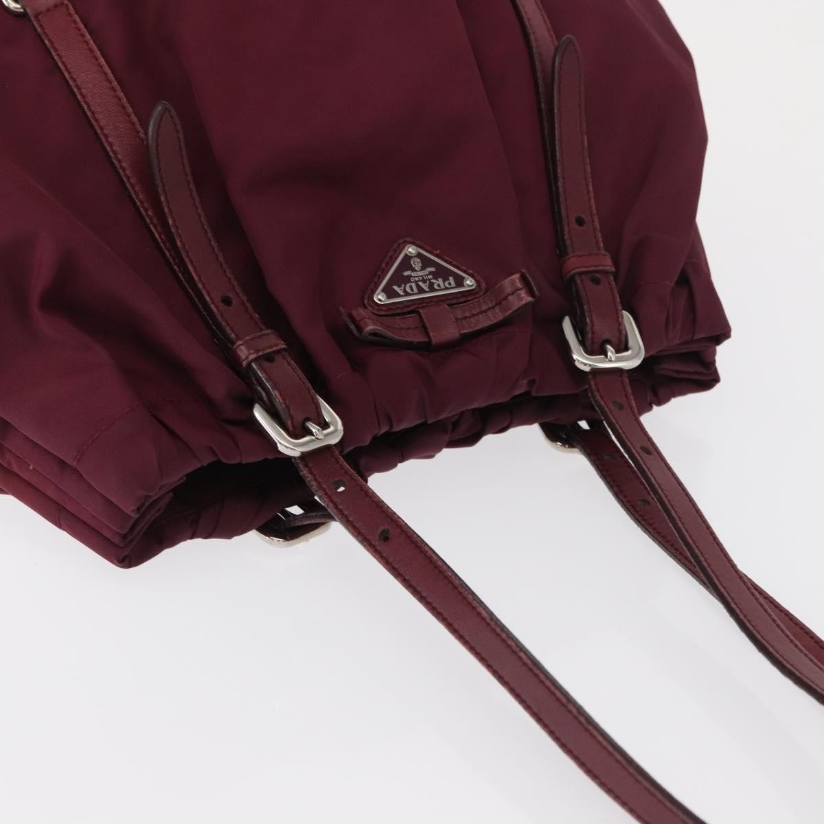 Prada PRADA Tote Bag Nylon Bordeaux Gold Authentic ep12877