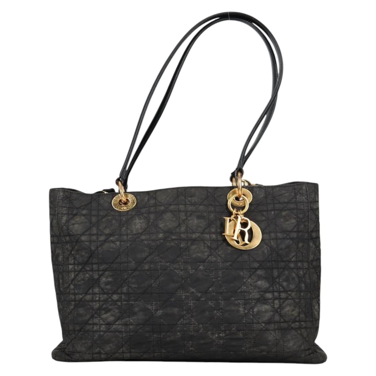 Dior Christian Dior Canage Tote Bag Nylon 2way Black Gold Authentic 140681