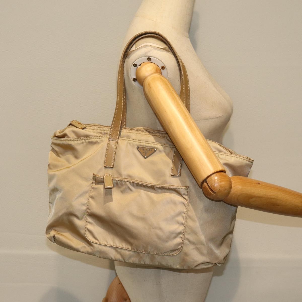 Prada PRADA Tote Bag Nylon Beige Authentic 75668