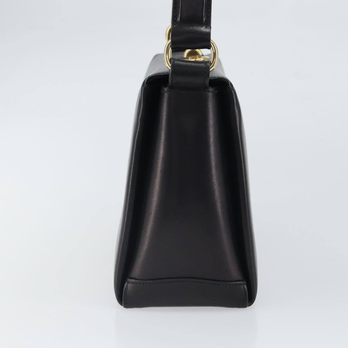 Gucci GUCCI Shoulder Bag Leather Black Gold Authentic mr1988