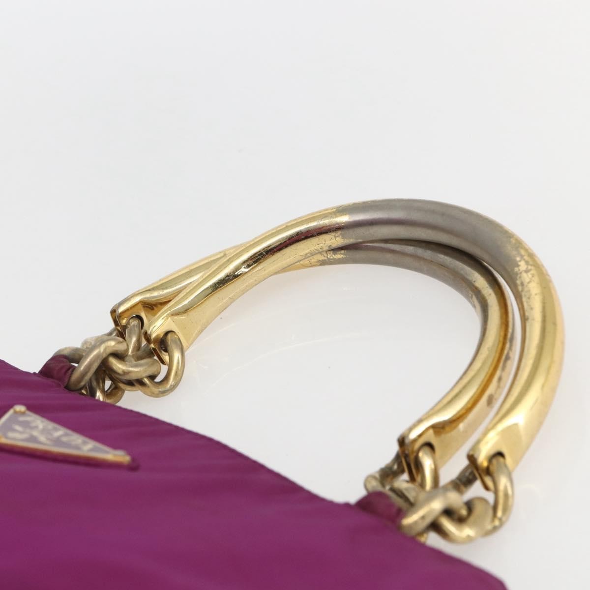 Prada PRADA Hand Bag Nylon Metal Purple Gold Authentic 155416
