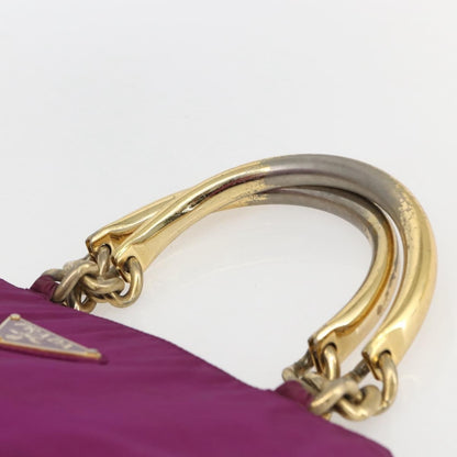 Prada PRADA Hand Bag Nylon Metal Purple Gold Authentic 155416