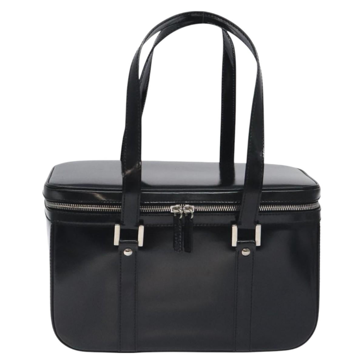 Gucci GUCCI Hand Bag Enamel Black Silver Authentic am8761