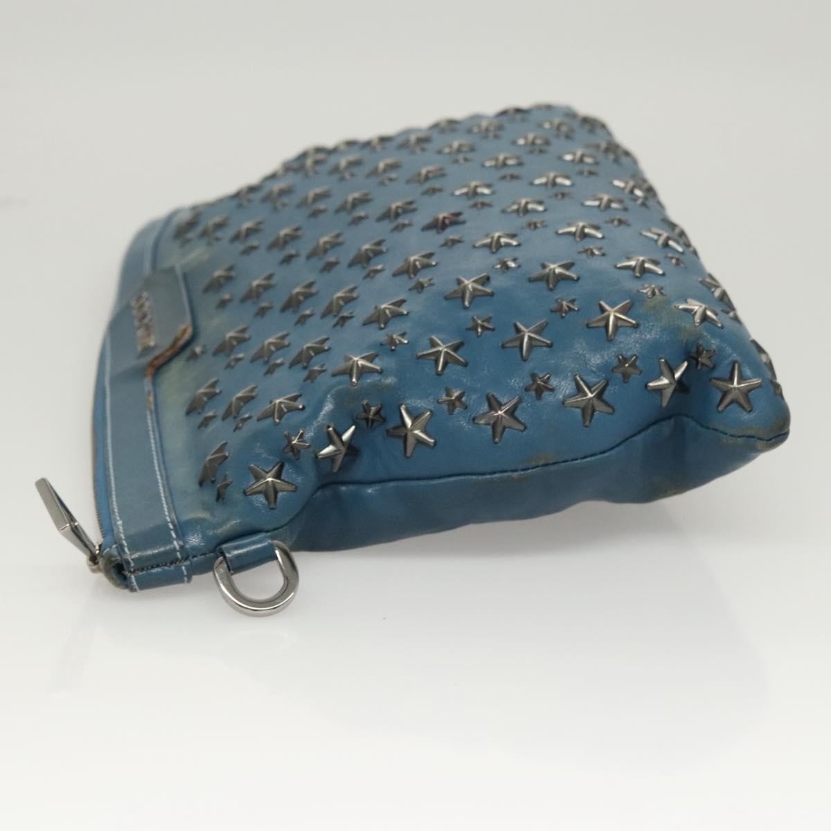 Jimmy Choo Jimmy Choo Studs Clutch Bag Leather Blue Silver Authentic BA2456