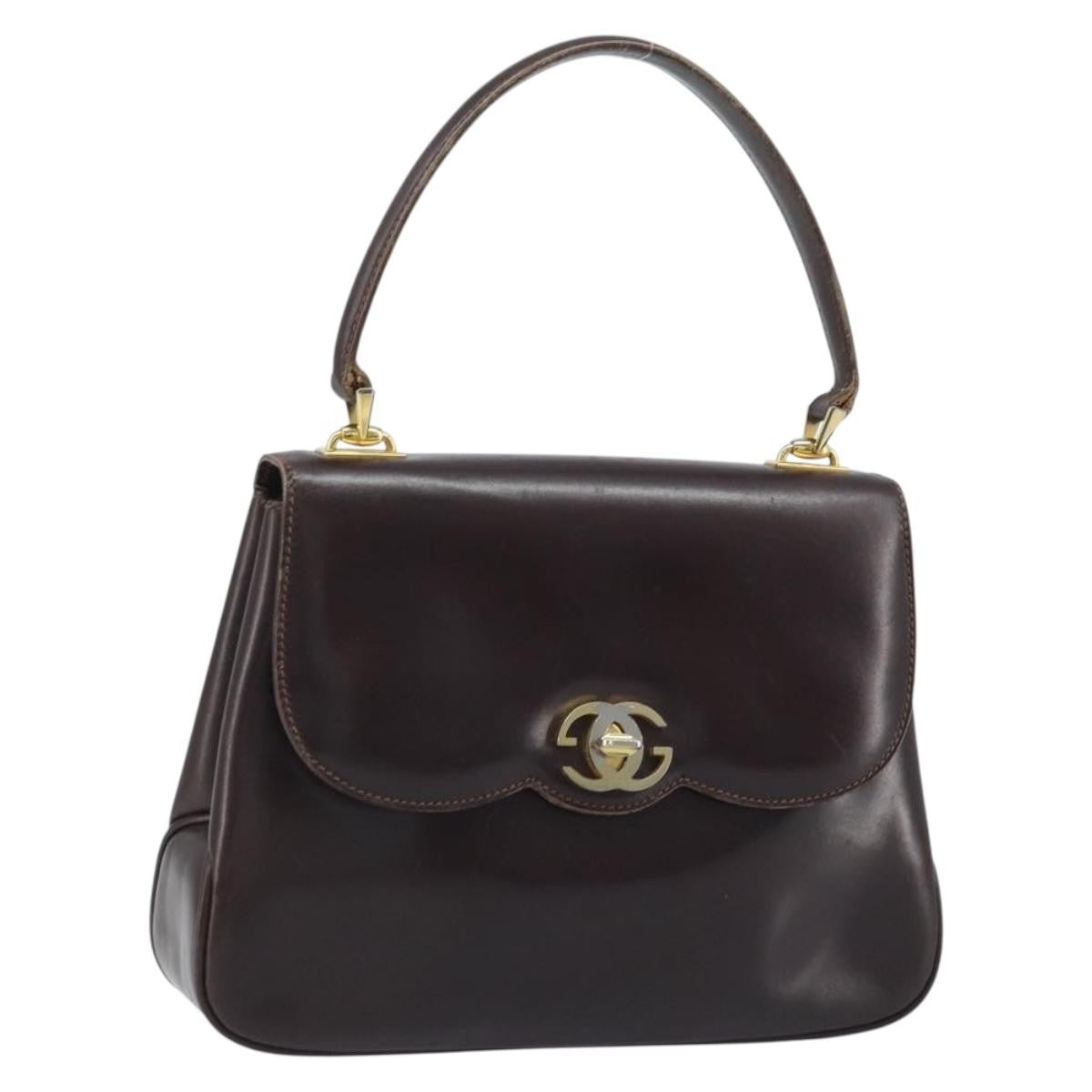 Gucci GUCCI Hand Bag Leather Brown Gold Authentic BAZ167